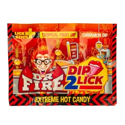 Caramelle Dure, Lollipop E Pez-Felko Dr. Fire Dip 2 Lick, lecca lecca con polverina piccante alla frutta e alla cannella da 18g