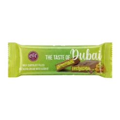 Snack Al Cioccolato-Elit Dubai Chocolate, barretta di cioccolato al latte con crema di pistacchio e Kadayif da 30g