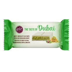 Snack Al Cioccolato-Elit White Dubai Chocolate, barretta di cioccolato bianco con crema di pistacchio e Kadayif da 90g