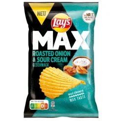 Patatine E Chips-Lay's Max Roasted Onion & Sour Cream, patatine al gusto di cipolla tostata e panna acida da 110g