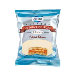 Snack Al Cioccolato|Biscotti E Wafer-Mardel Alfajores Blanco, biscotto con caramello al latte ricoperto di cioccolato bianco da 50g