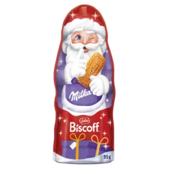 Snack Al Cioccolato-Milka Chocolate Santa Claus Lotus Biscoff, cioccolato al latte alpino con pezzetti di biscotto caramellati da 95g